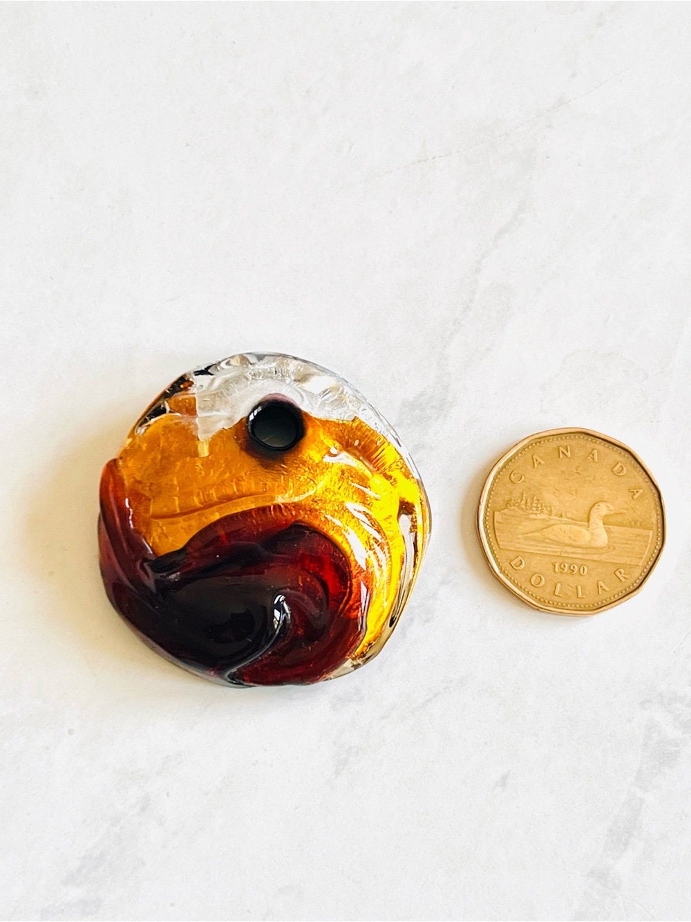 Handcrafted Murano Style Art Glass Pendant - Amber & Brown Swirl - Picture 3 of 8